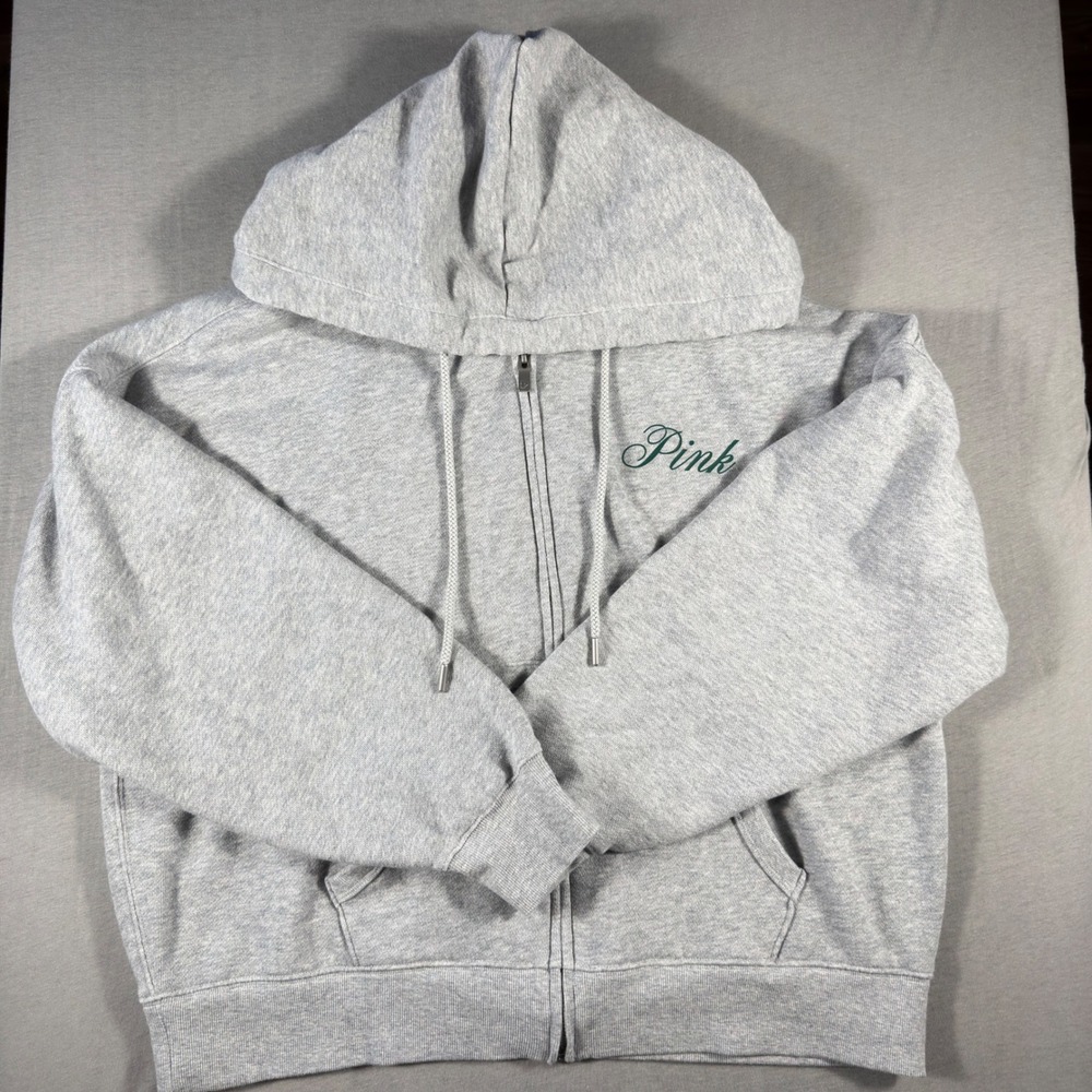 Victoria's Secret PINK Perfect Match Tennis Heart Zip Up Hoodie Gray Medium